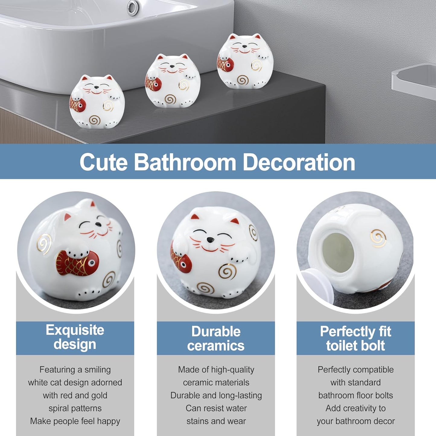 Cubierta cerámica perno inodoro gato decorativa baño