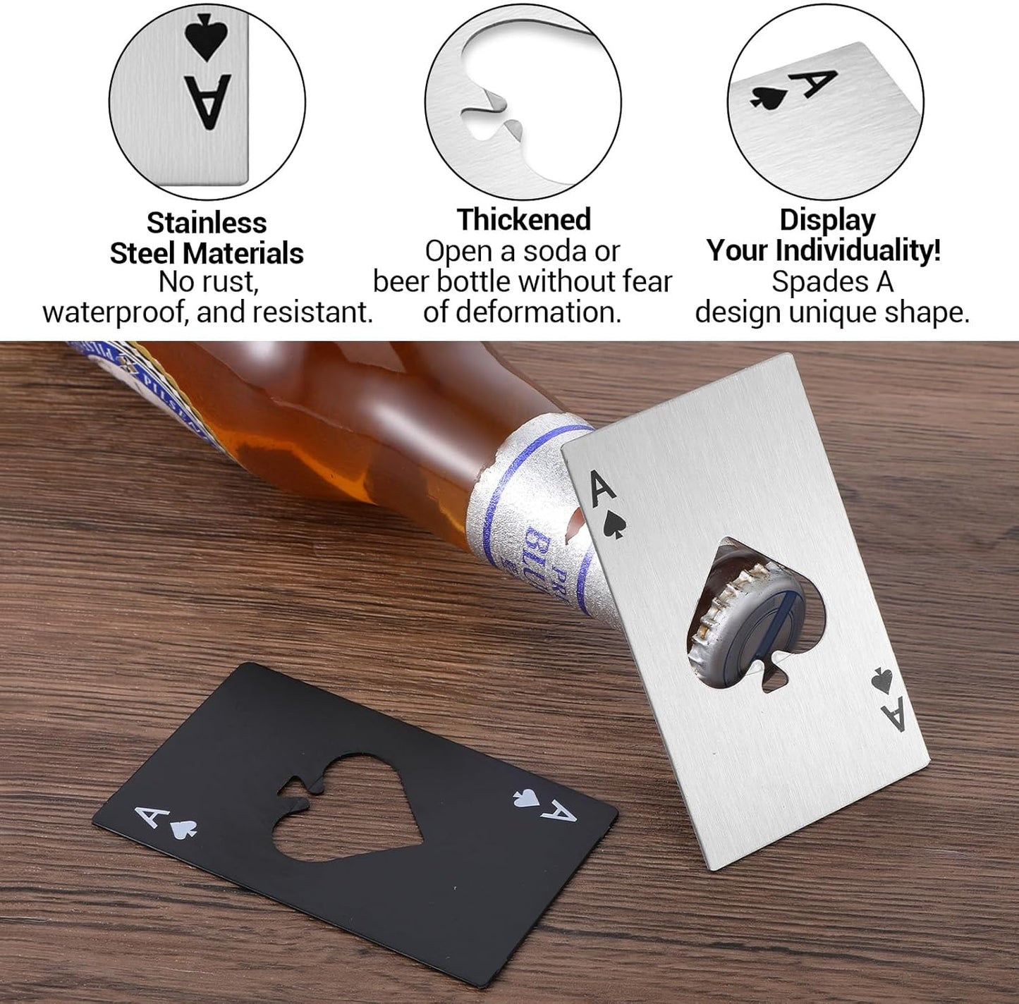 6 Abridores botellas acero inox para tarjetas póquer