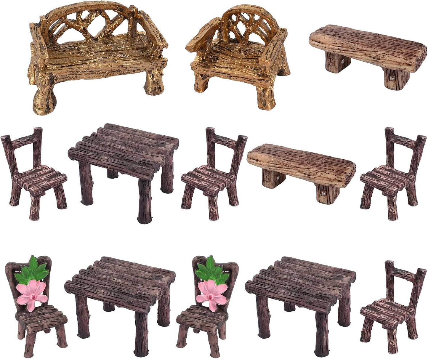 Kit muebles jardín de hadas 13 pzas mesa sillas decoración