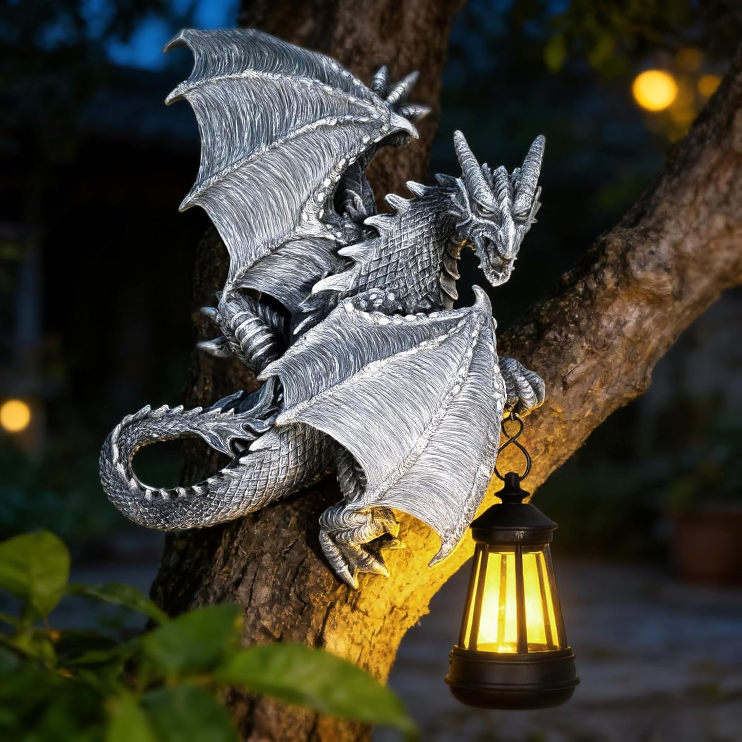 Estatua solar jardín Dragon Tree Hugger 11pulg