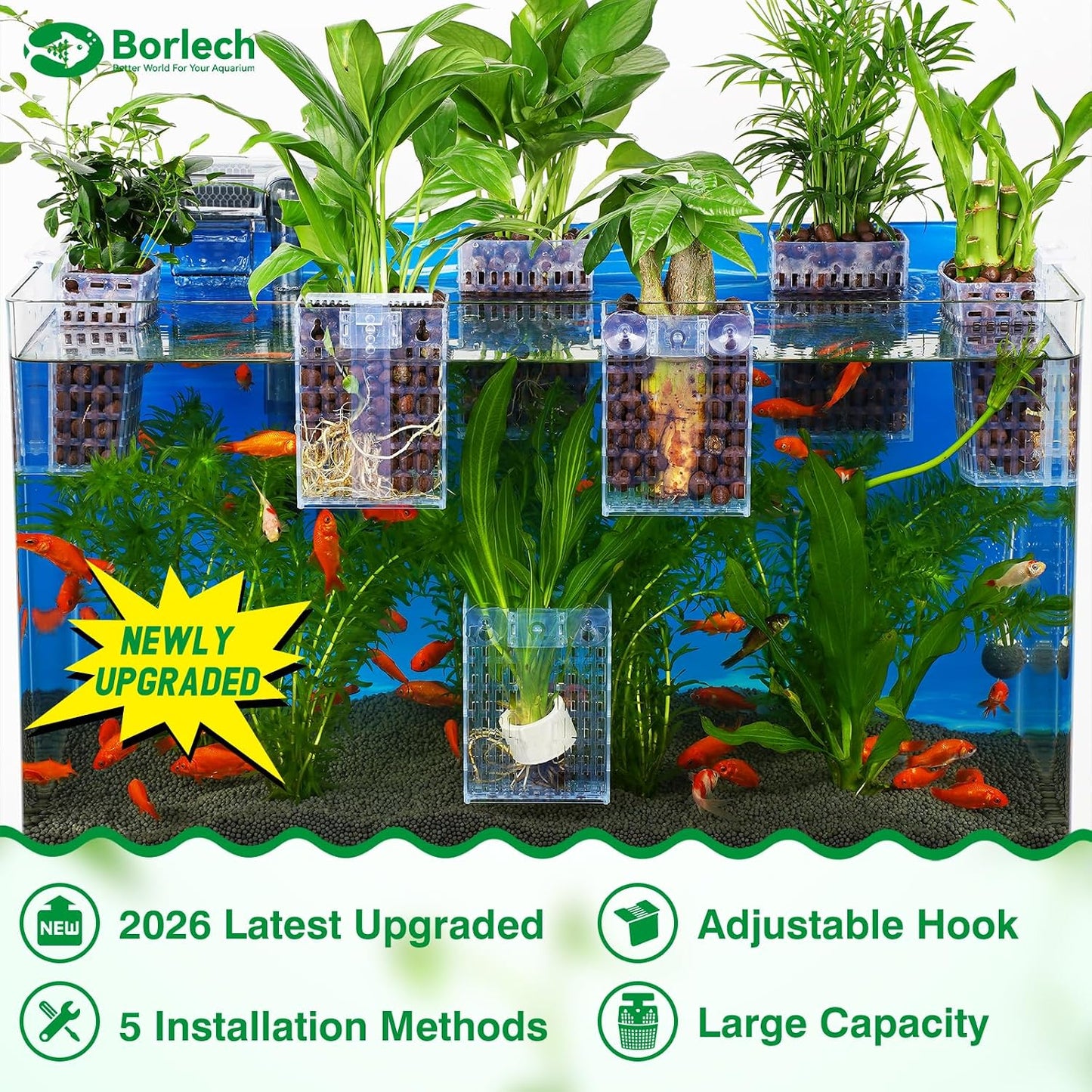 Soporte plantas acuario ajustable con ventosa y gancho 2 pzas