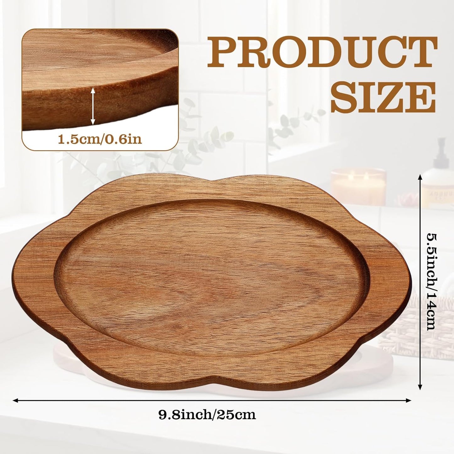 Bandeja festoneada de madera acacia para mesa de café y sala de estar