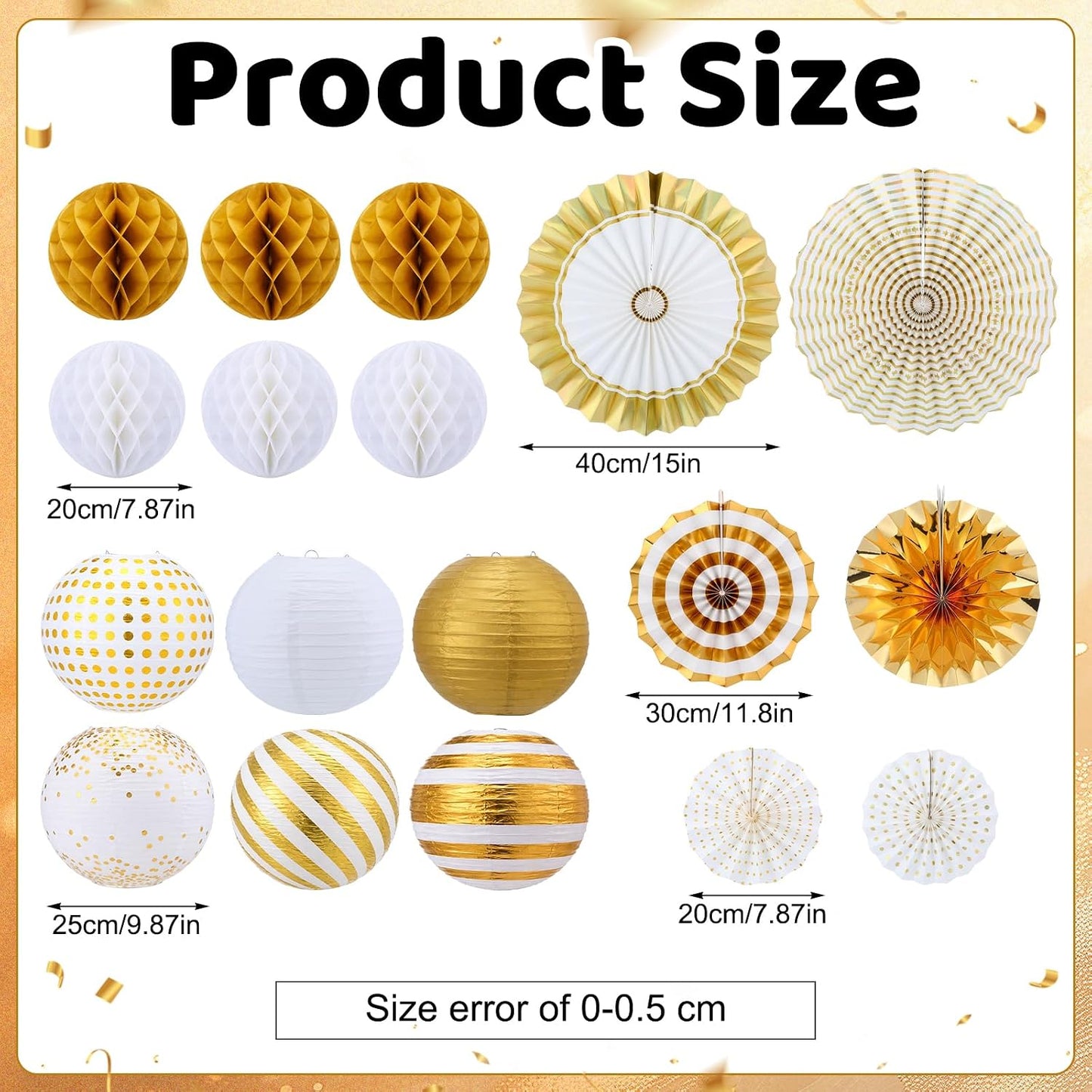 Set 18 Pzas Decoración Fiesta Oro Metálico Faroles Bolas Panal