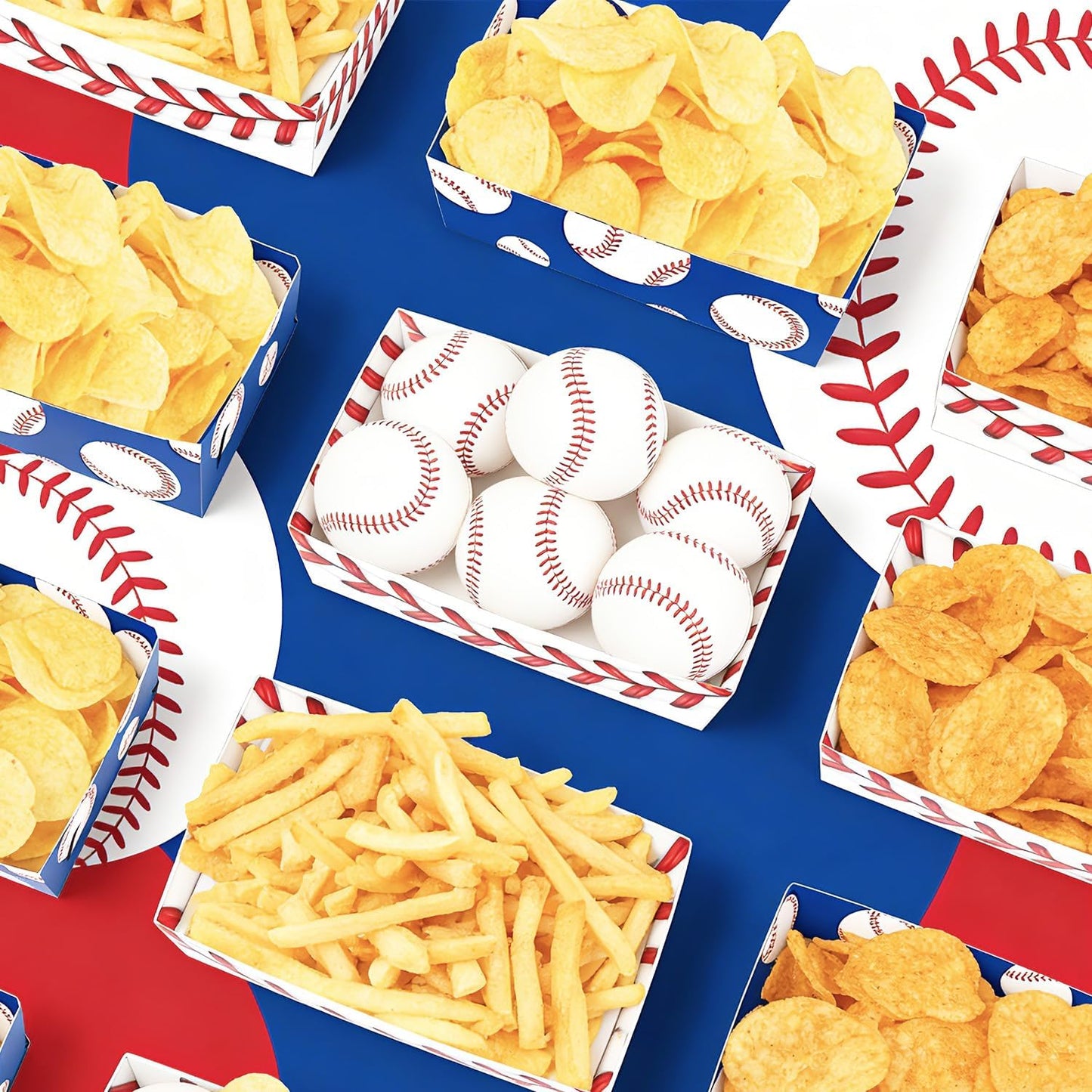Decoraciones de fiesta de béisbol con bandejas y botes para cumpleaños