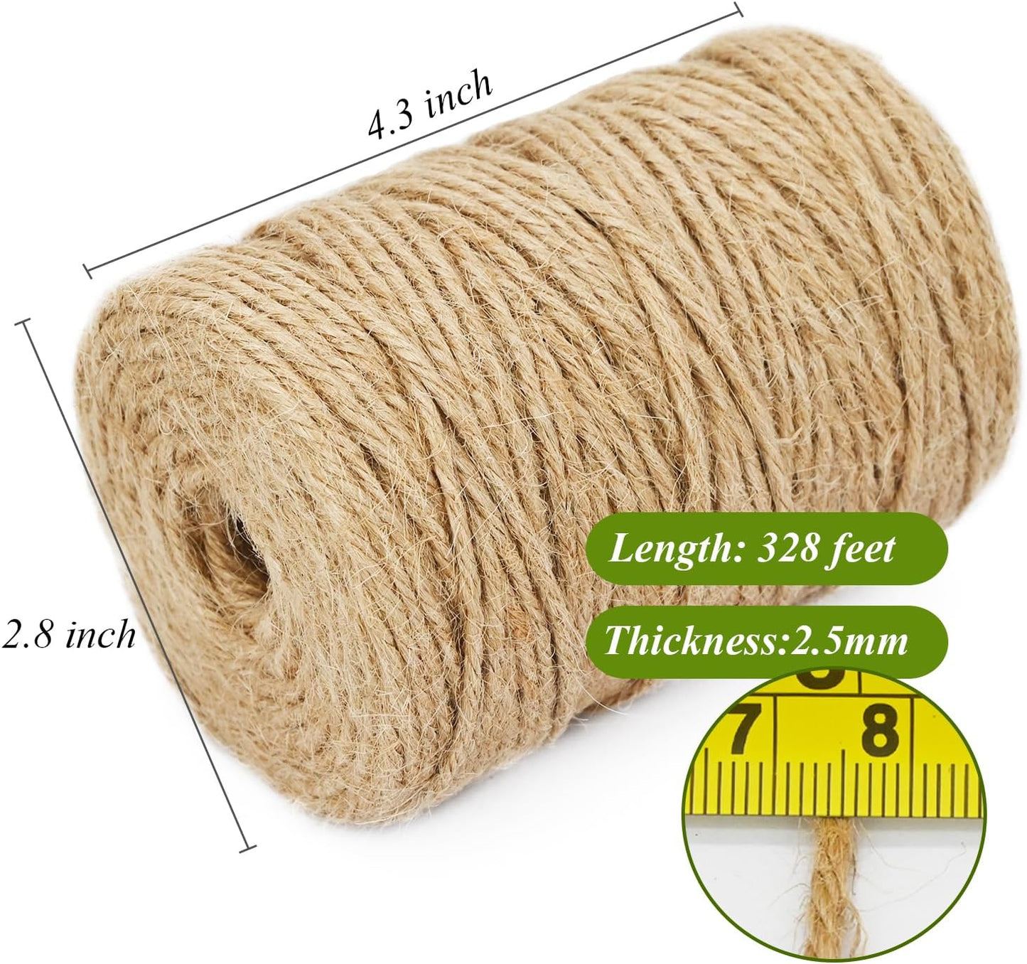 Cuerda yute 328ft 2.5mm 4 capas resistente hogar jardinería