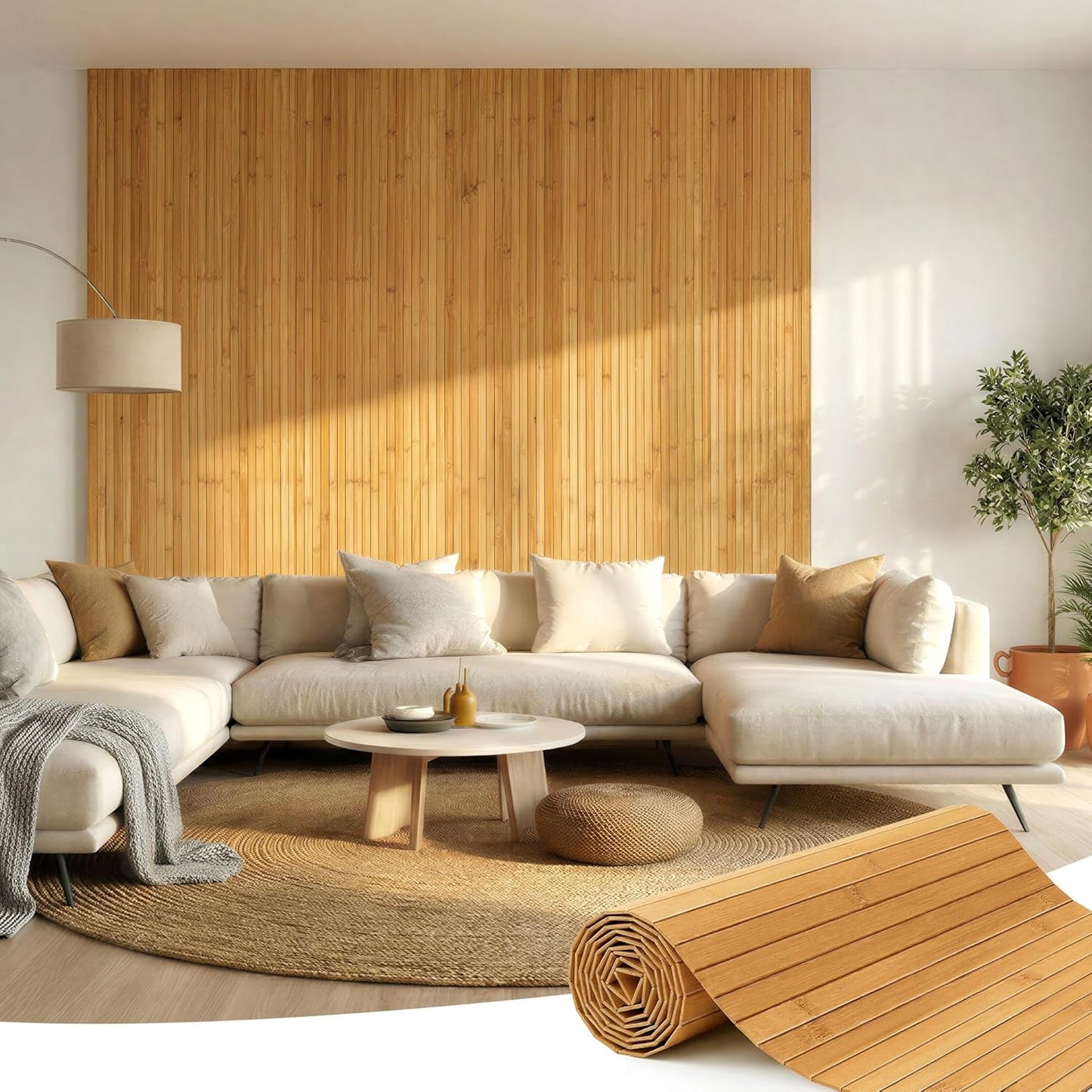 Panel pared bambú pegar 16x96pulg carbonizado