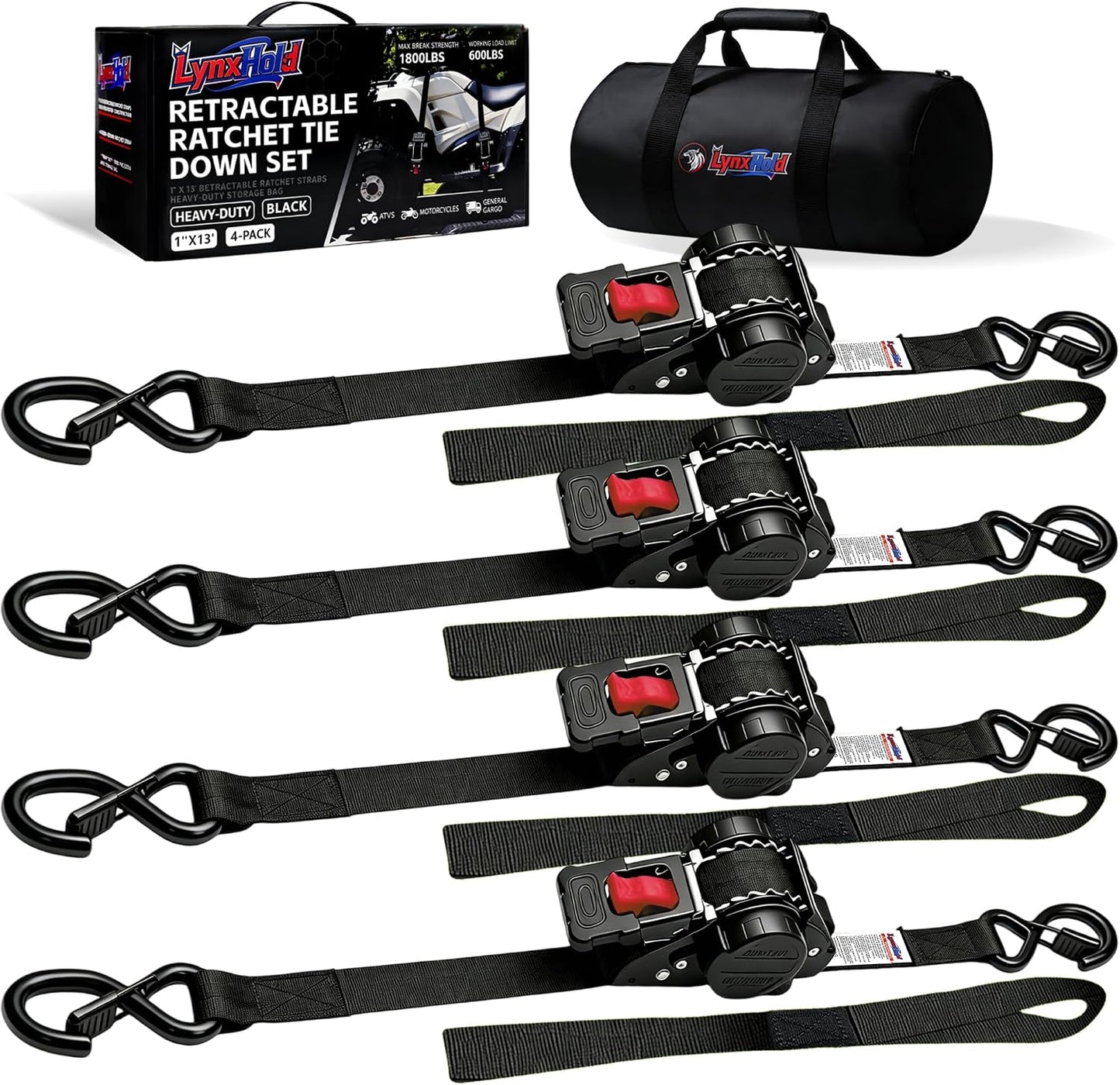 Correas trinquete retráctiles 1pulg x13ft 1800lb camión