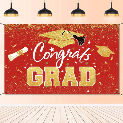 Cartel graduación rojo y dorado 2025 decoración pared