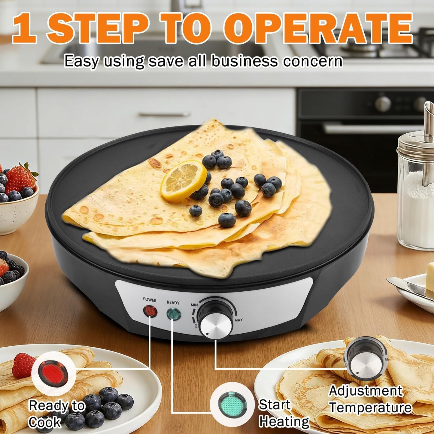 Máquina crepas 12pulg antiadherente control temperatura