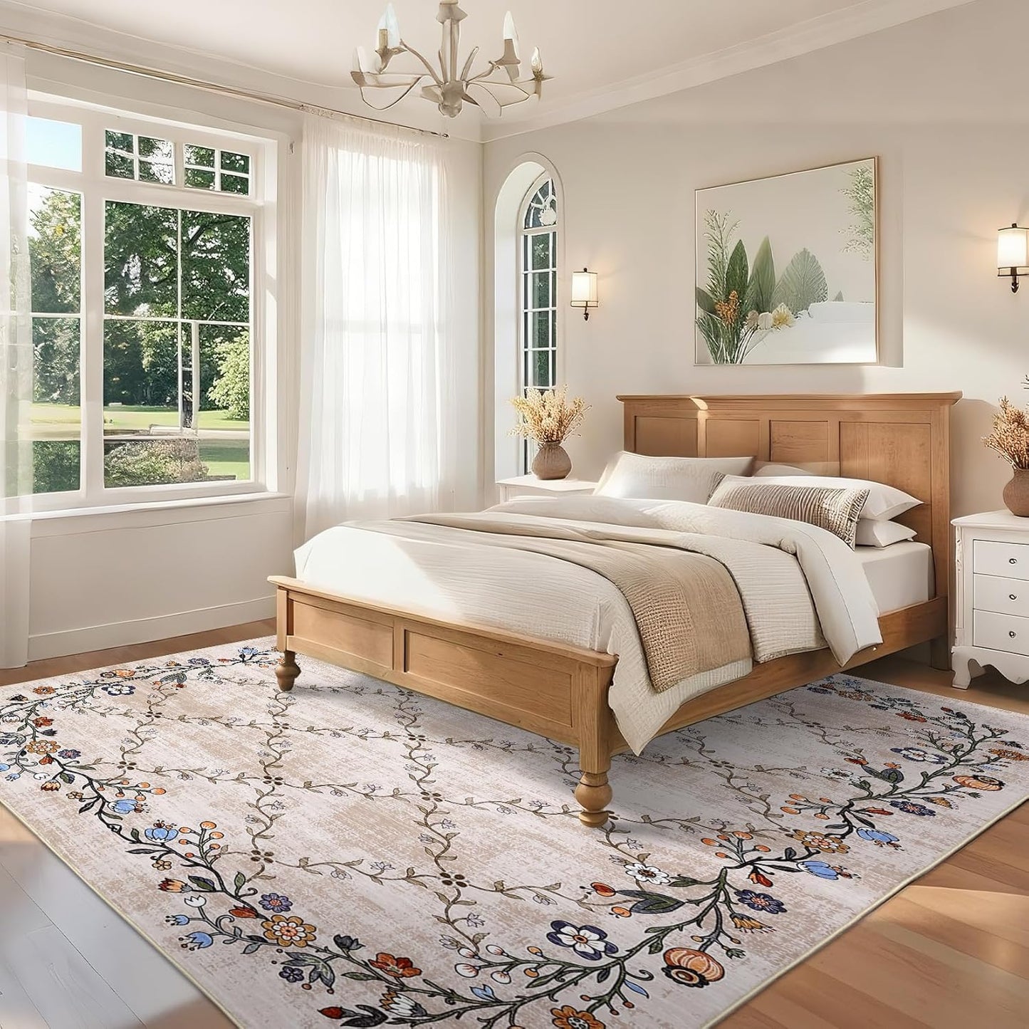Alfombra floral 6x9ft antideslizante lavable dormitorio comedor
