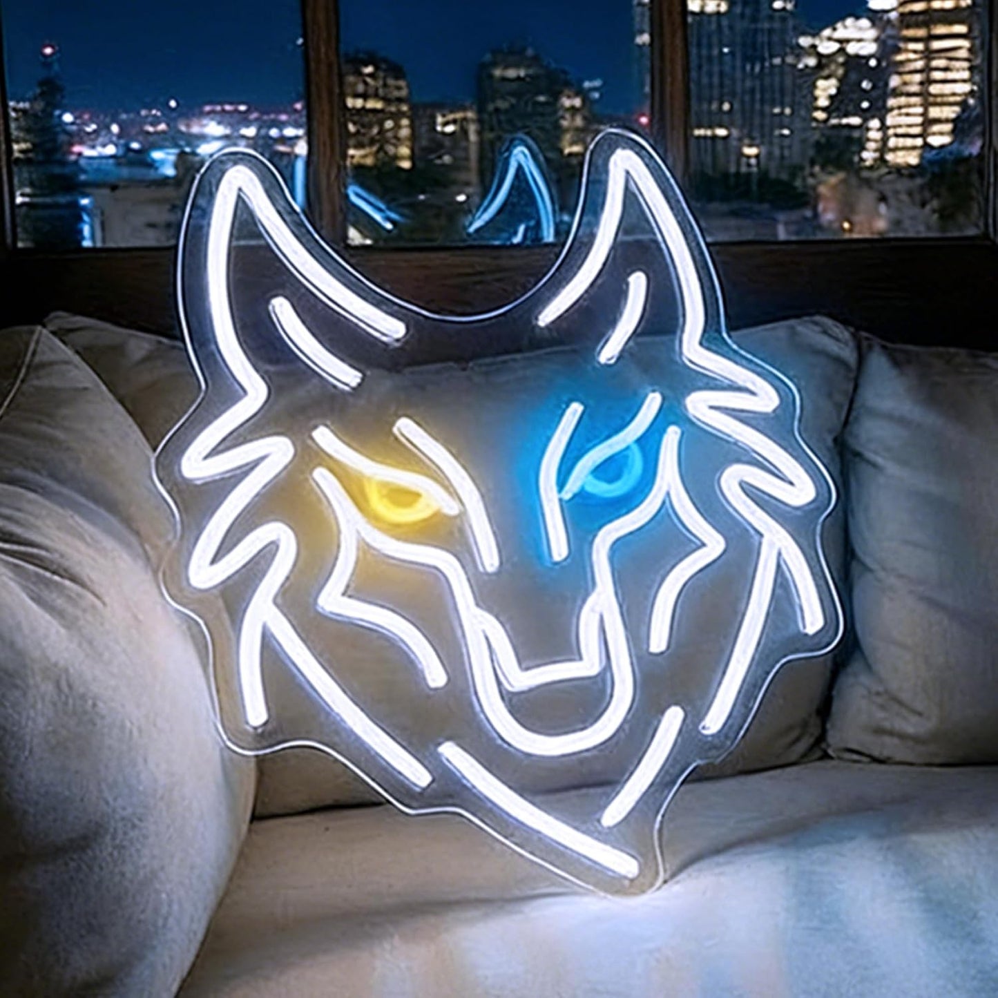 Letrero neón lobo LED regulable USB para dormitorio