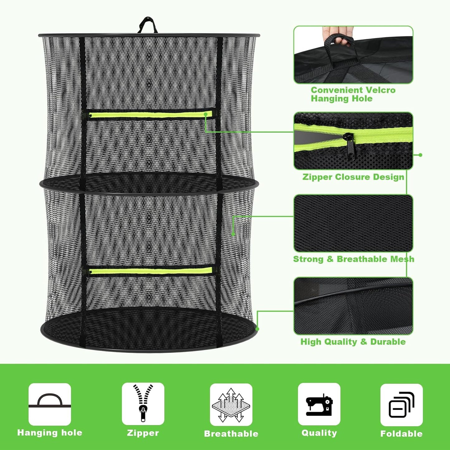 Rejilla secado hierbas 2 capas plegable con cremallera y ganchos