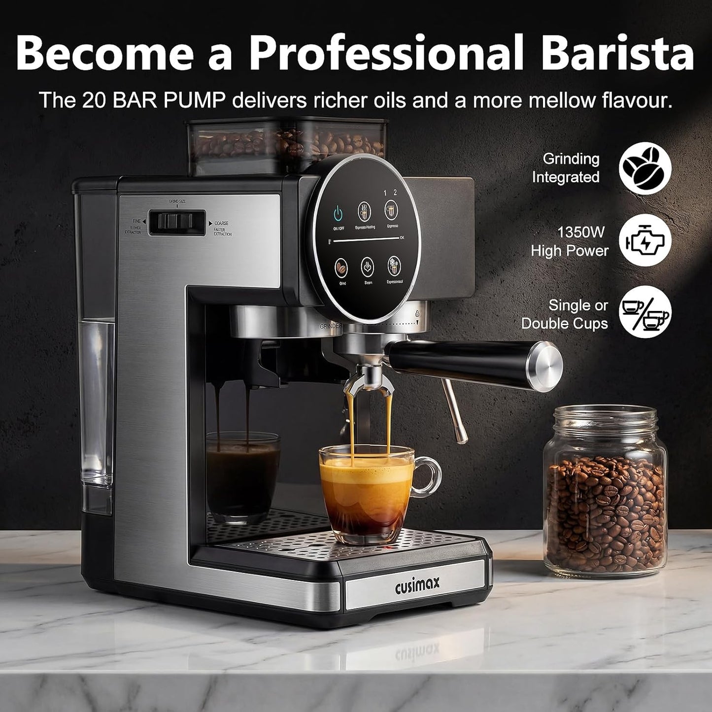 Cafetera Espresso 20 Bar Espumador Leche Tanque 60oz