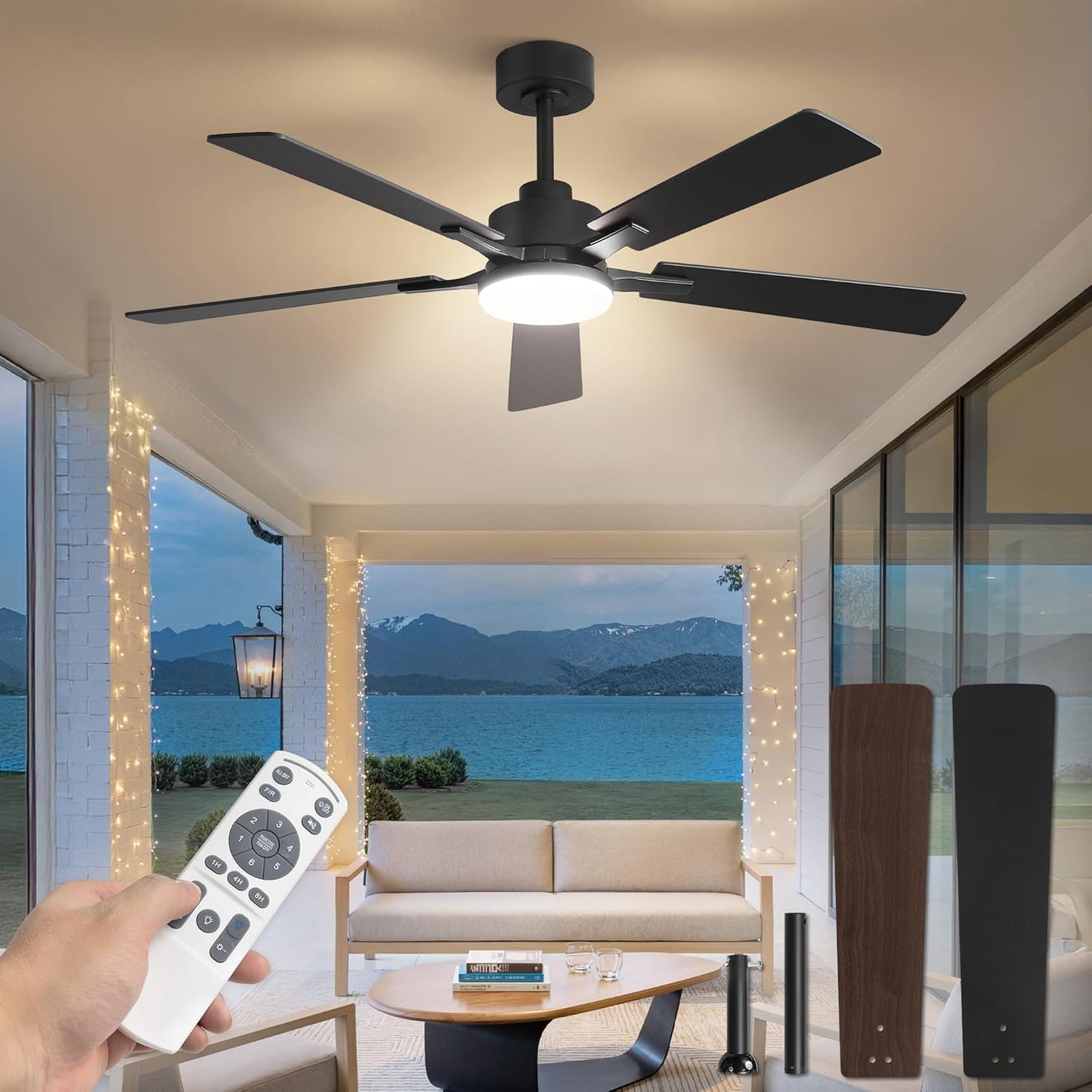 Ventilador techo 52pulg luz LED 3CCT 6 vel control remoto