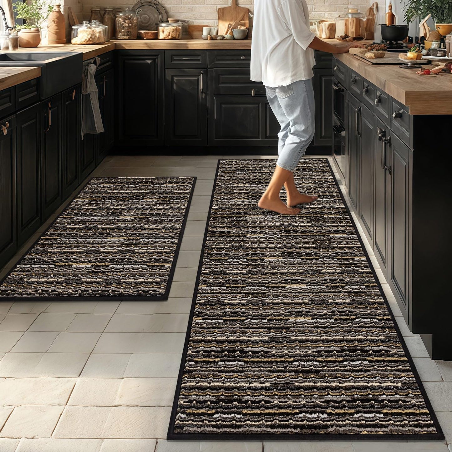 Set 2 Alfombras Cocina Gream Florales 2x6ft