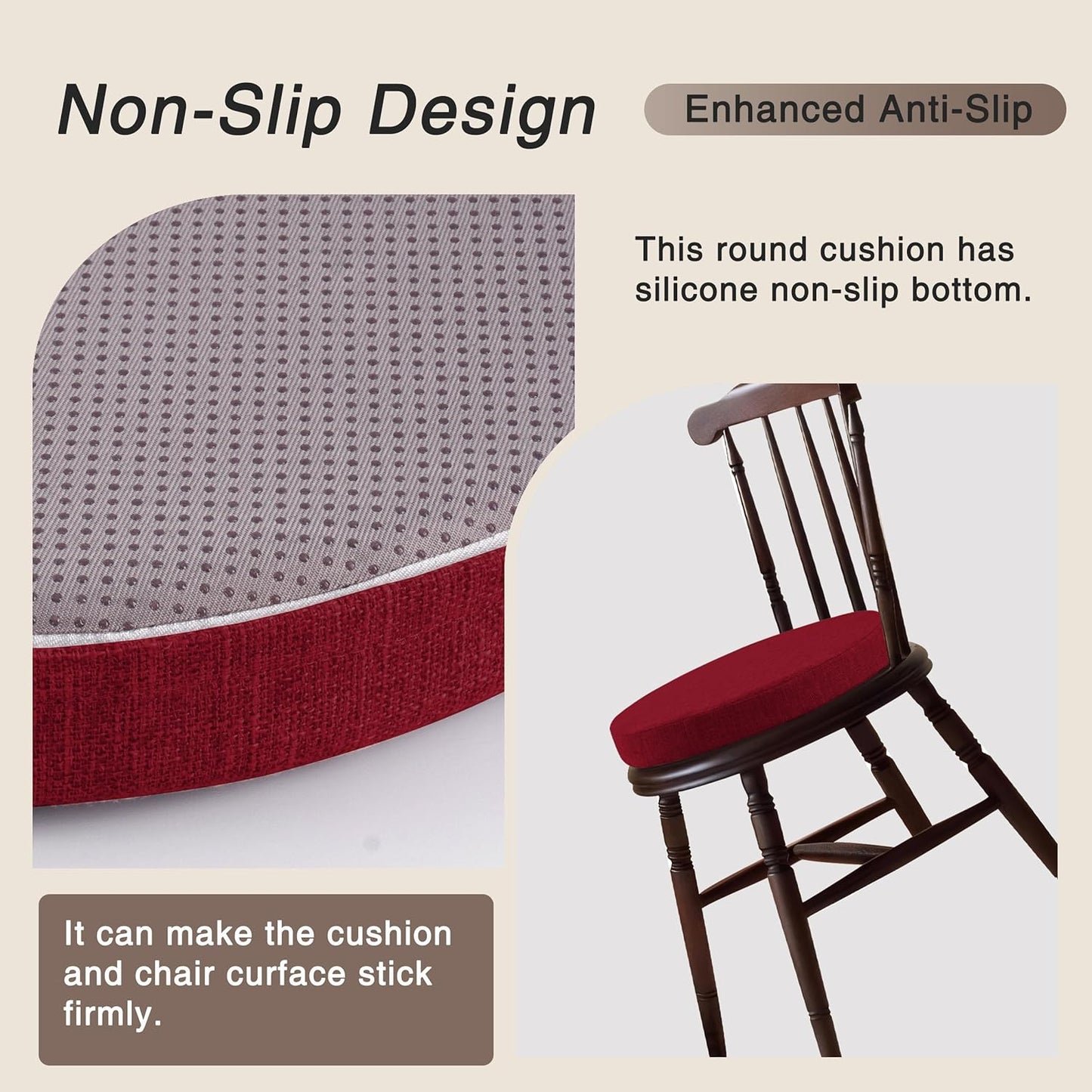 Set 6 cojines silla comedor 16x16pulg rojo antiderrap
