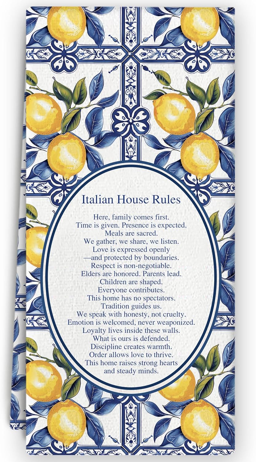 Toallas de cocina italianas azules y amarillas decorativas