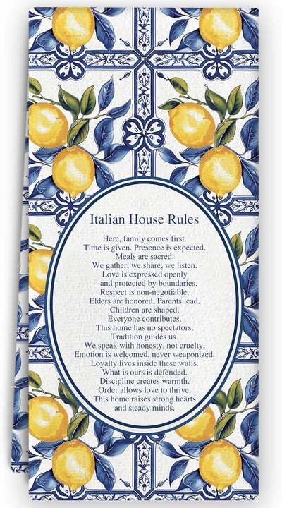 Toallas de cocina italianas azules y amarillas decorativas