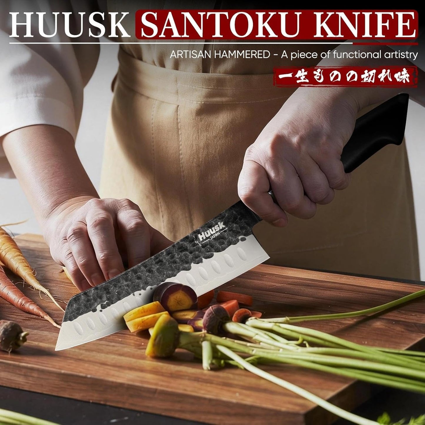Cuchillo chef Santoku VG10 acero 8pulg mango ébano caja madera