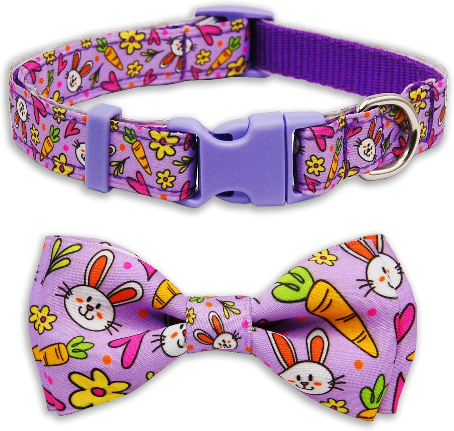 Collar Pascua perro ajustable patrón conejo morado zanahoria