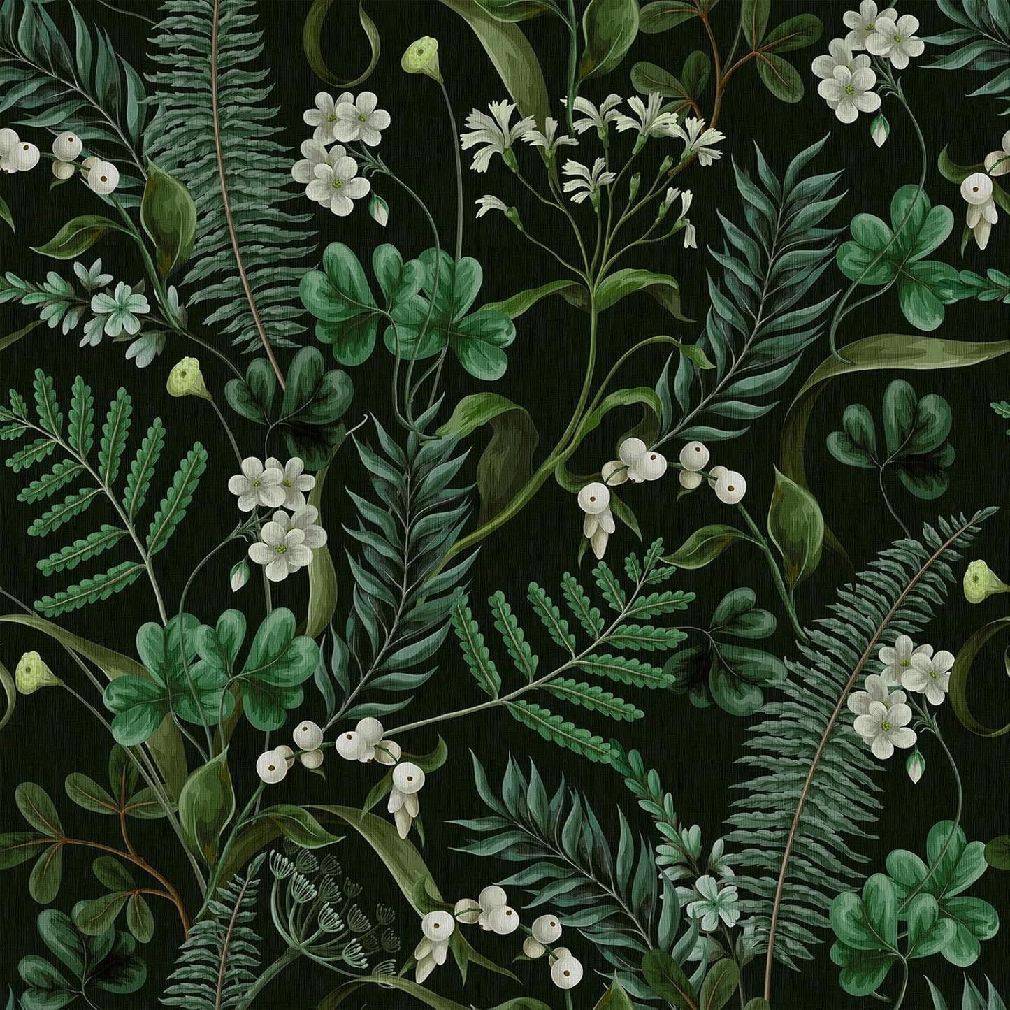 Papel tapiz bosque helechos negro impermeable 17.5x118pulg