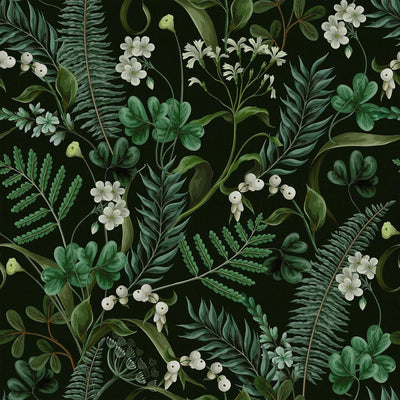 Papel tapiz bosque helechos negro impermeable 17.5x118pulg