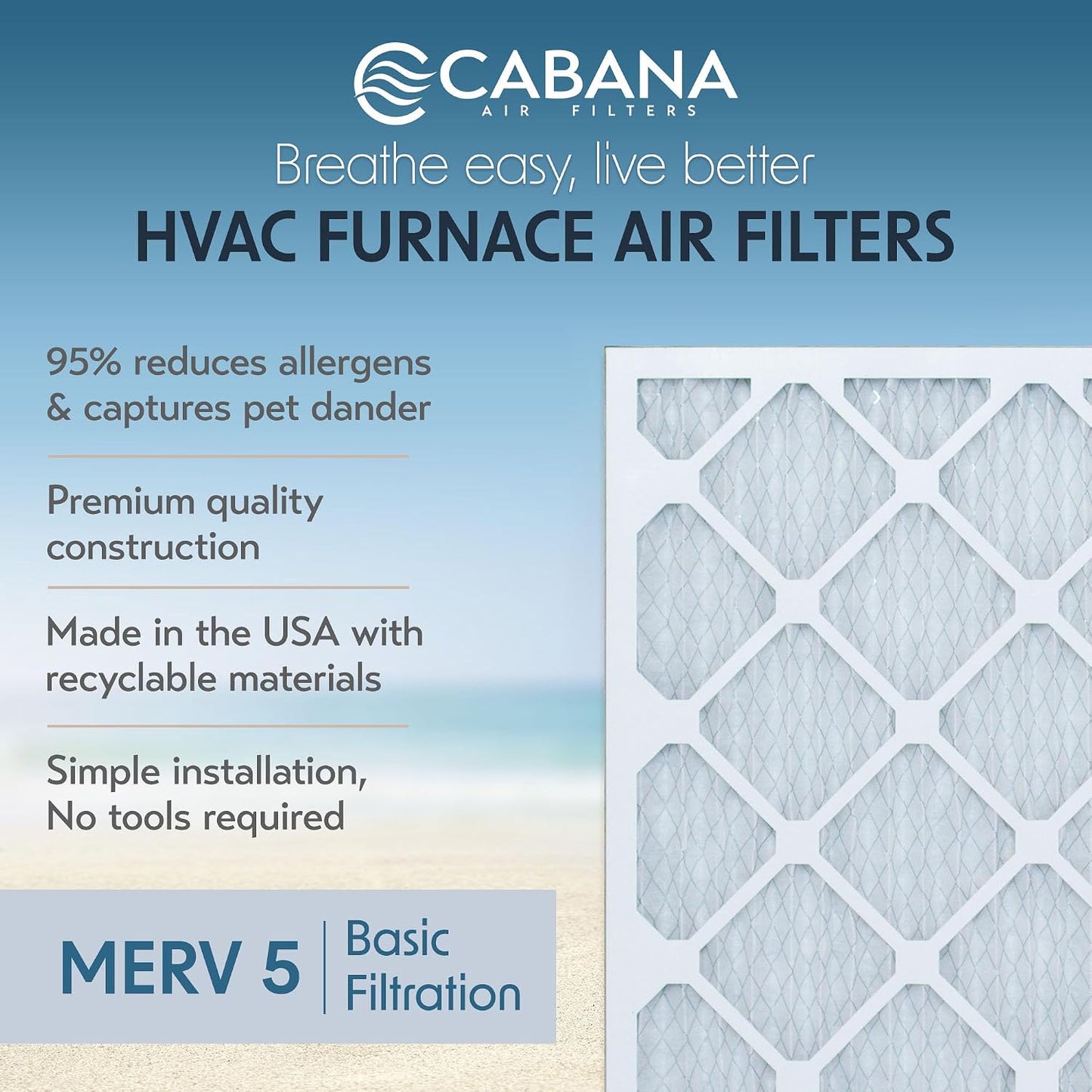 6 Filtros aire MERV 5 para horno CA 16x25pulg plisados