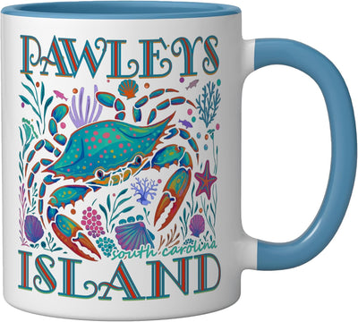 Taza de cerámica Pawleys Island Sc con diseño de cangrejo azul y blanco