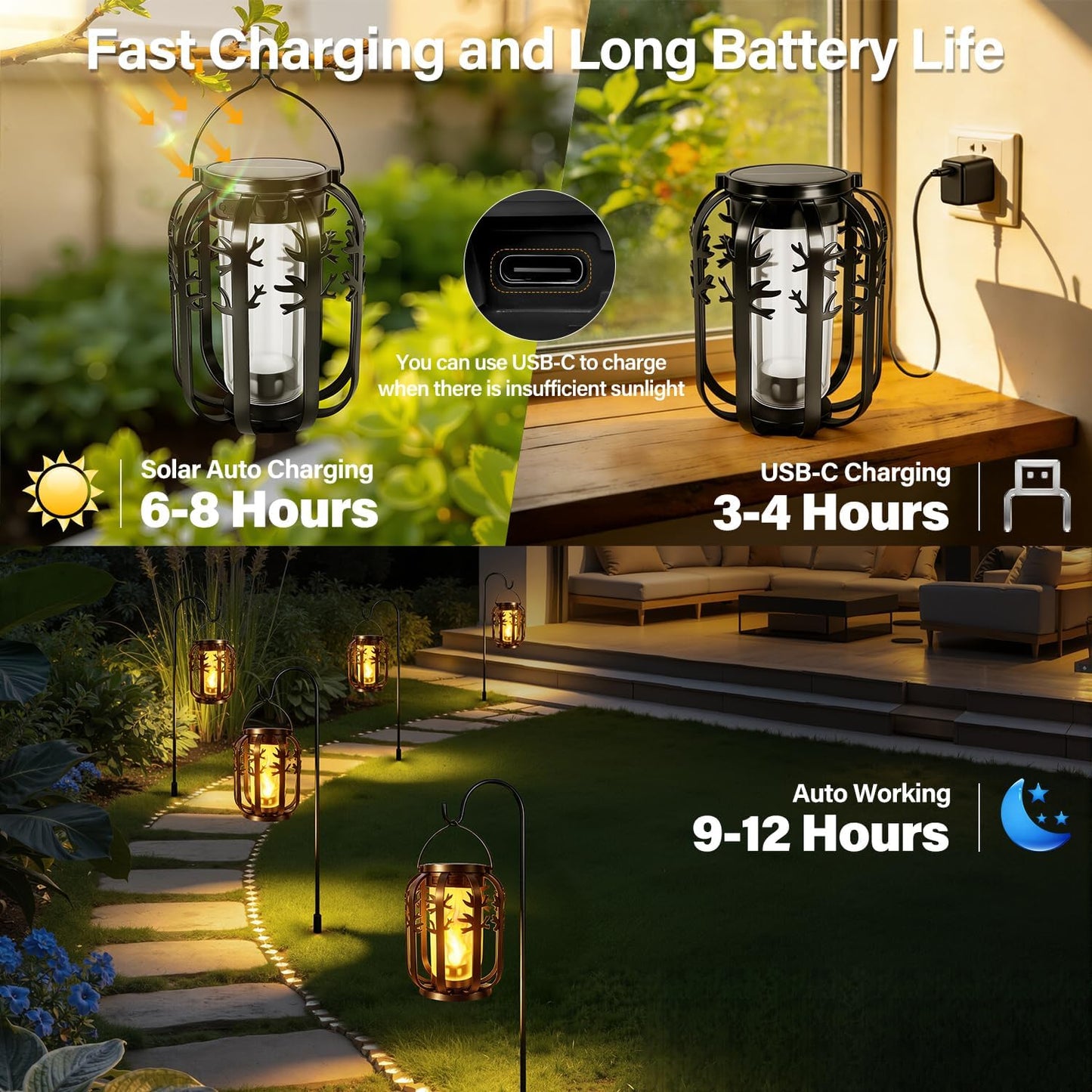 Farol solar impermeable con 4 modos colgante para patio jardín