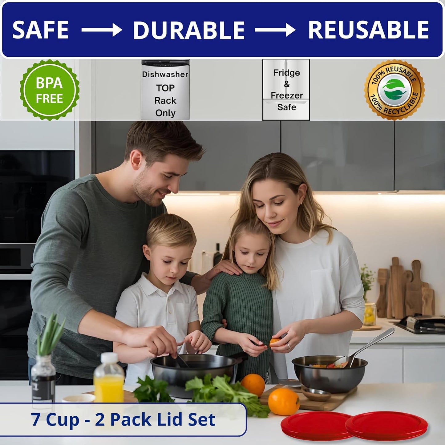 Tapas rojas para tazas Pyrex 7202-PC Anchor Hocking Klare Ware paquete de 2
