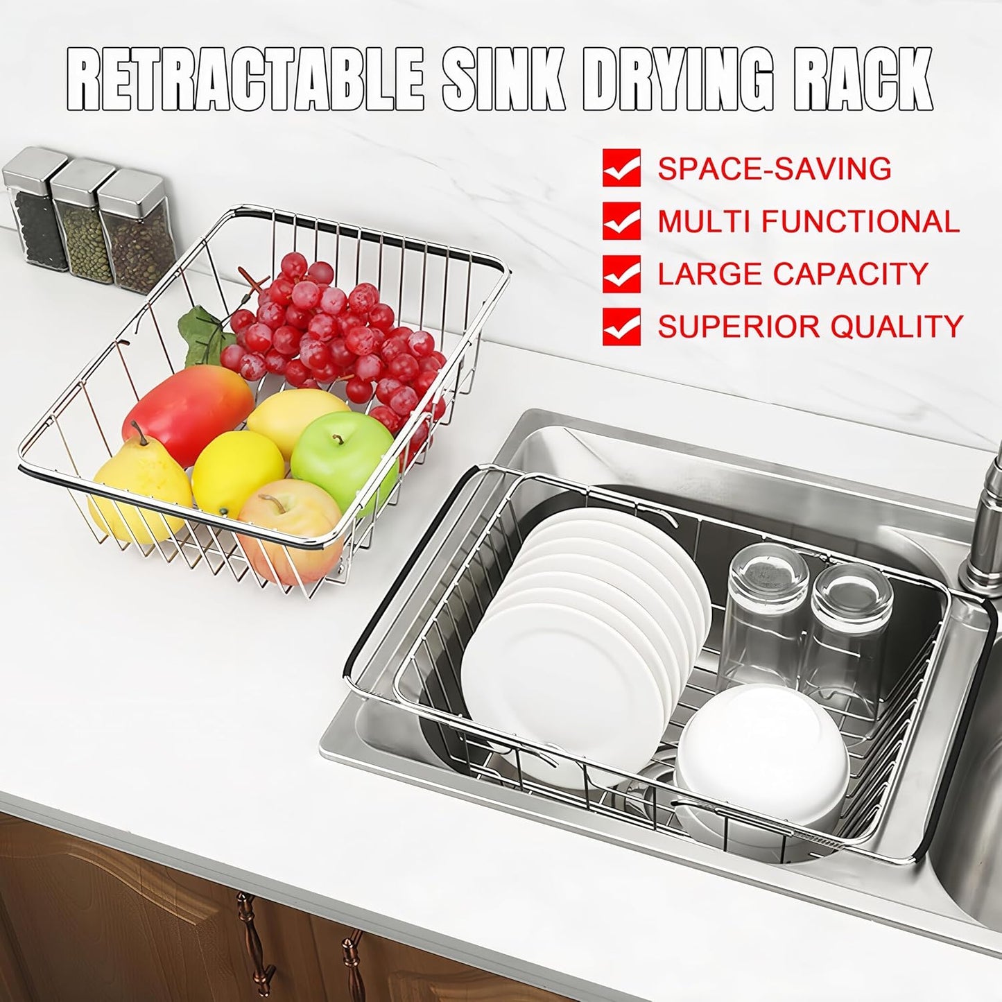 Estante para secar platos de acero inoxidable sin oxidar para fregadero