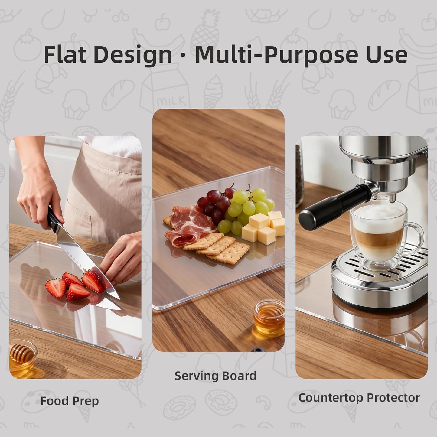 Tabla de cortar acrílica transparente para cocina con agujero para colgar