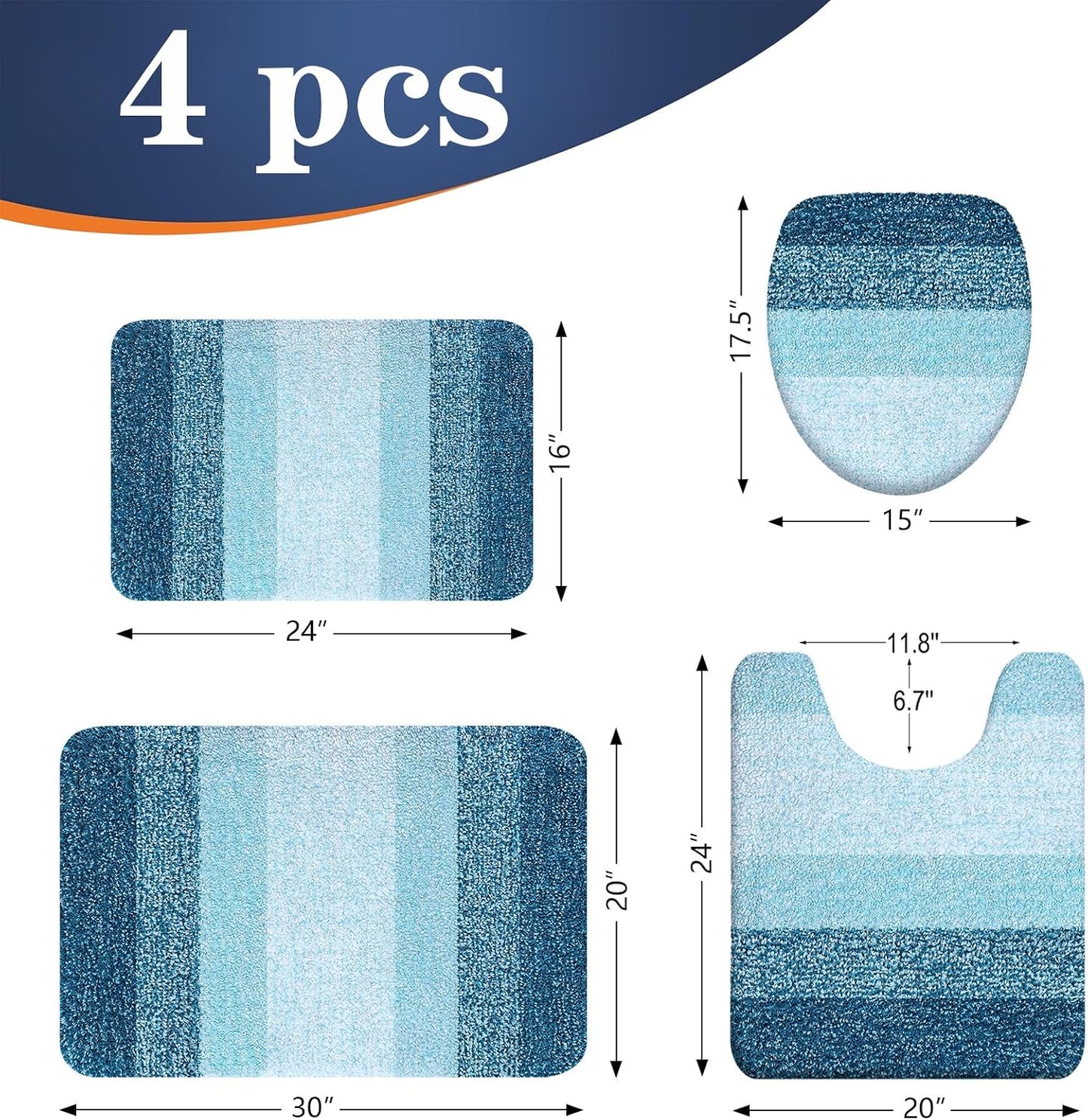 Set 4 Alfombras Baño Microfibra Absorbente Forma U