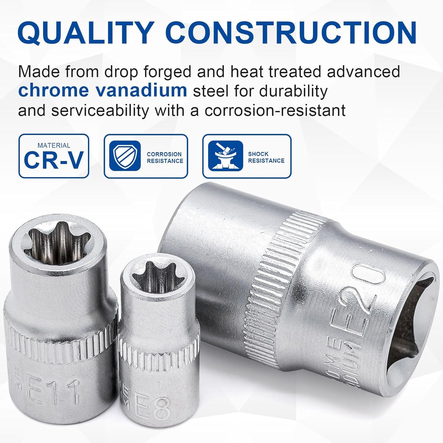 Set 14pcs zócalos E-Torx Star 1/4-3/8-1/2" acero CR-V cromo mate