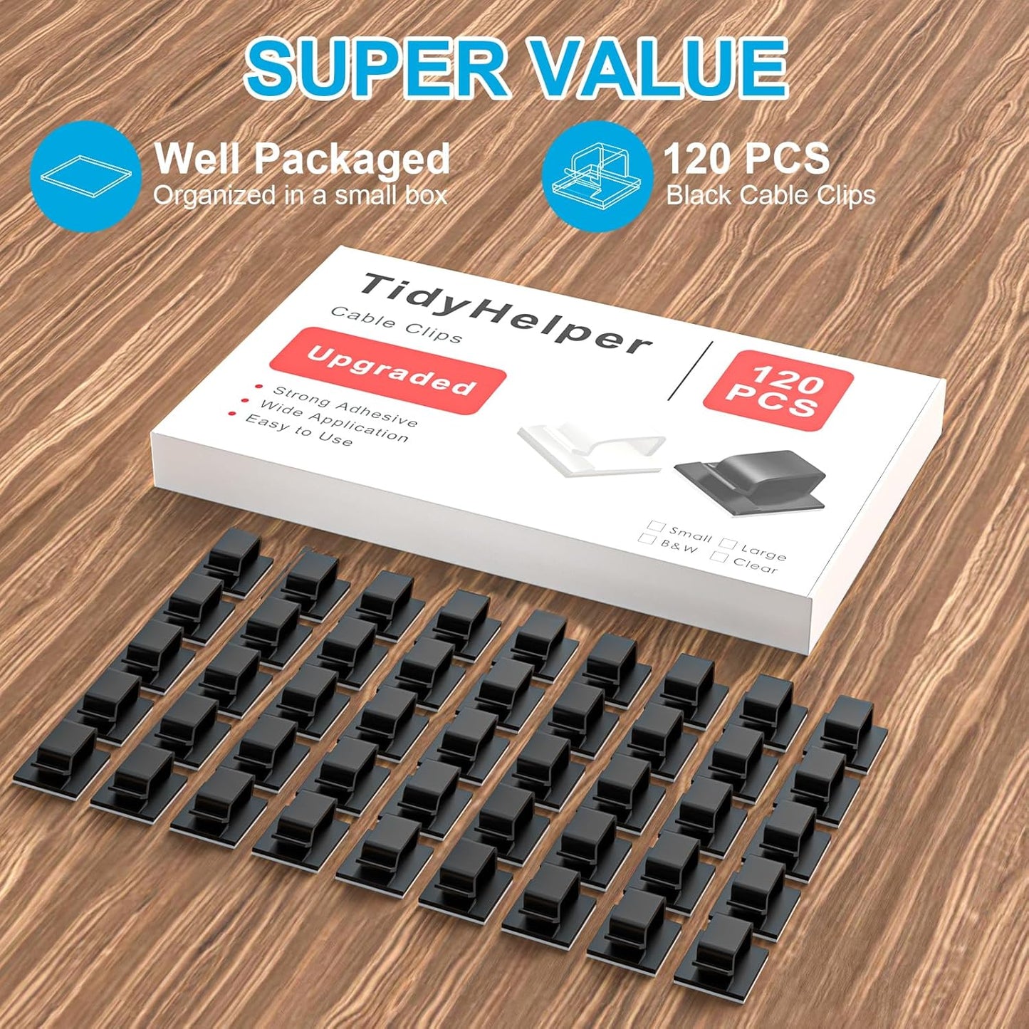 120 Clips Cable Grandes Negros
