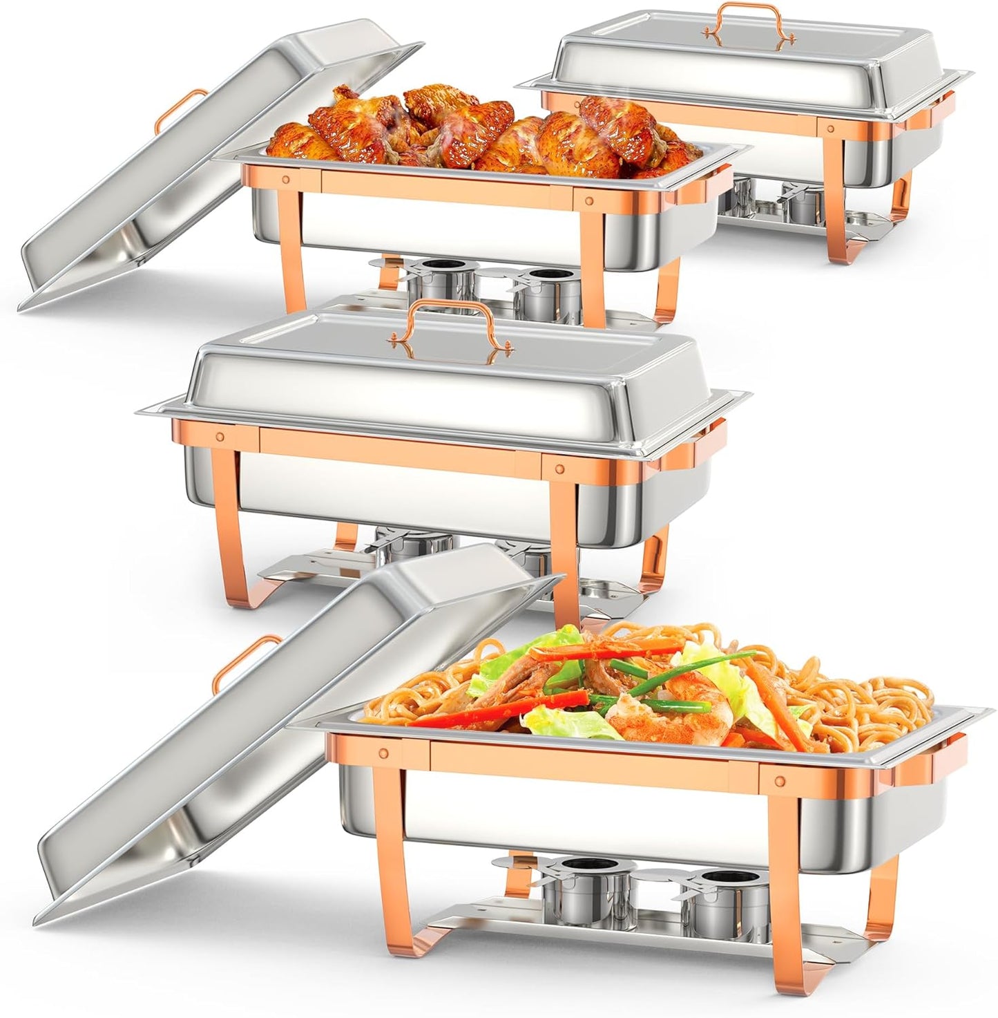 4 Pzas Chafer Acero Inox Rectangular 8.5qt Con Tapa