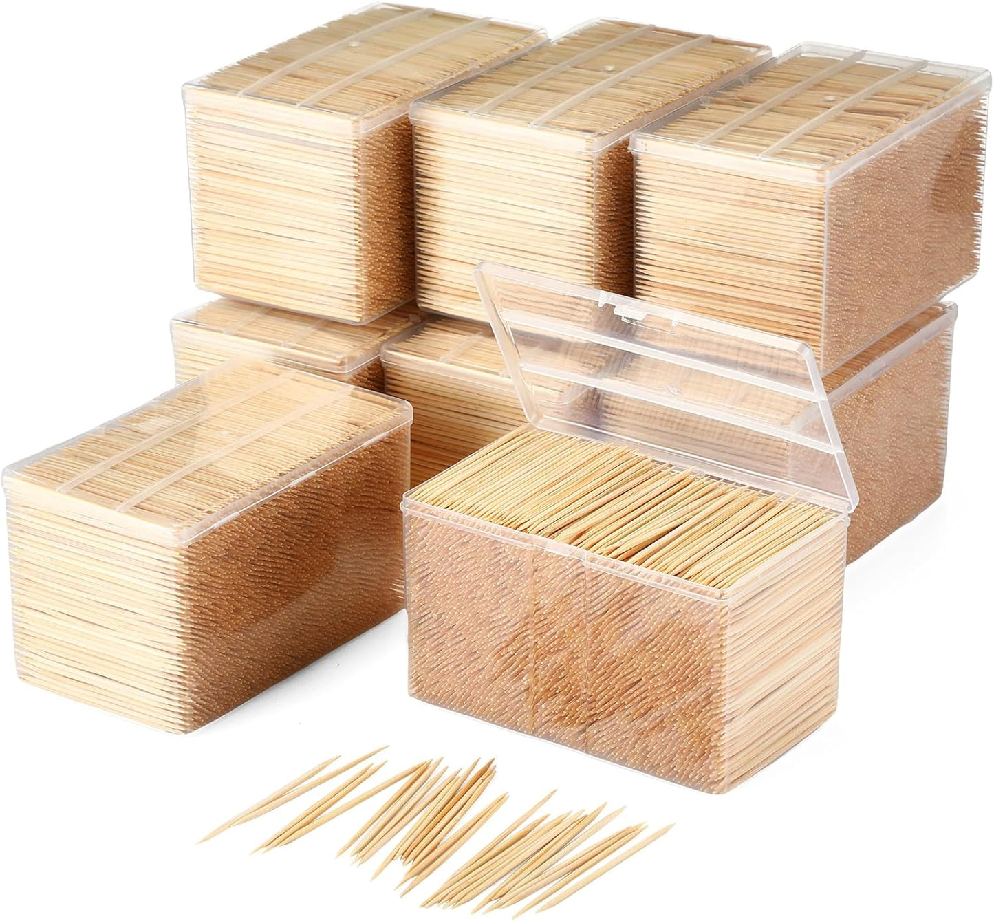 3000 Palillos Bambú Redondos Doble Cara con Caja Plástico