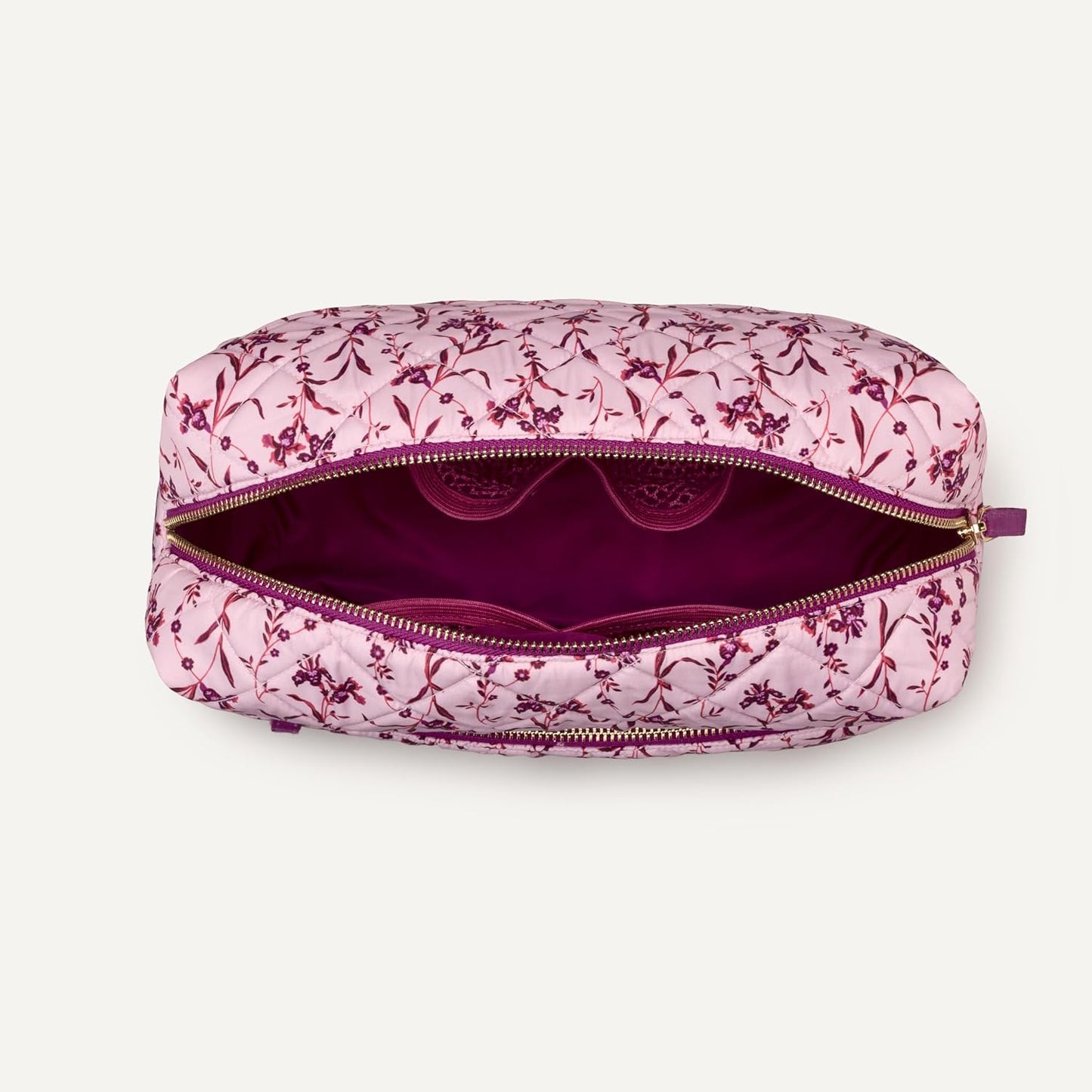 Bolsa maquillaje acolchada viaje mujer malla rosa