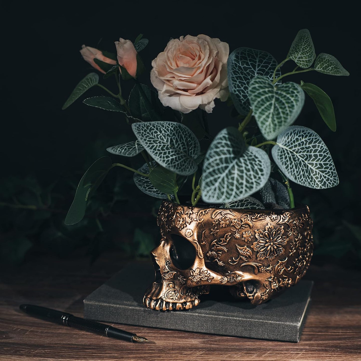 Maceta calavera bronce 6pulg decoración gótica Halloween