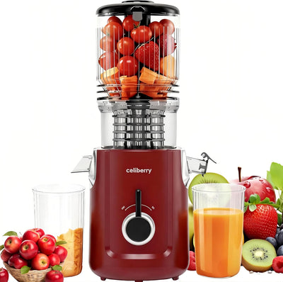 Exprimidor en frío con gran conducto para frutas y verduras enteras, 300 W, silencioso, 99% rendimiento, rojo
