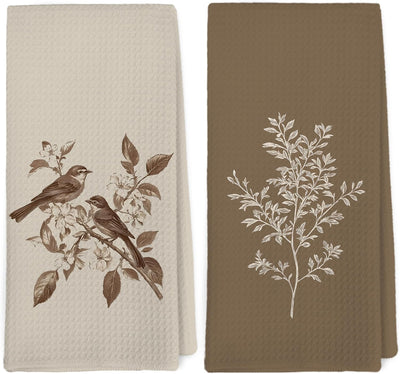 Juego de 2 paños de cocina vintage con diseño floral de pájaro rústico