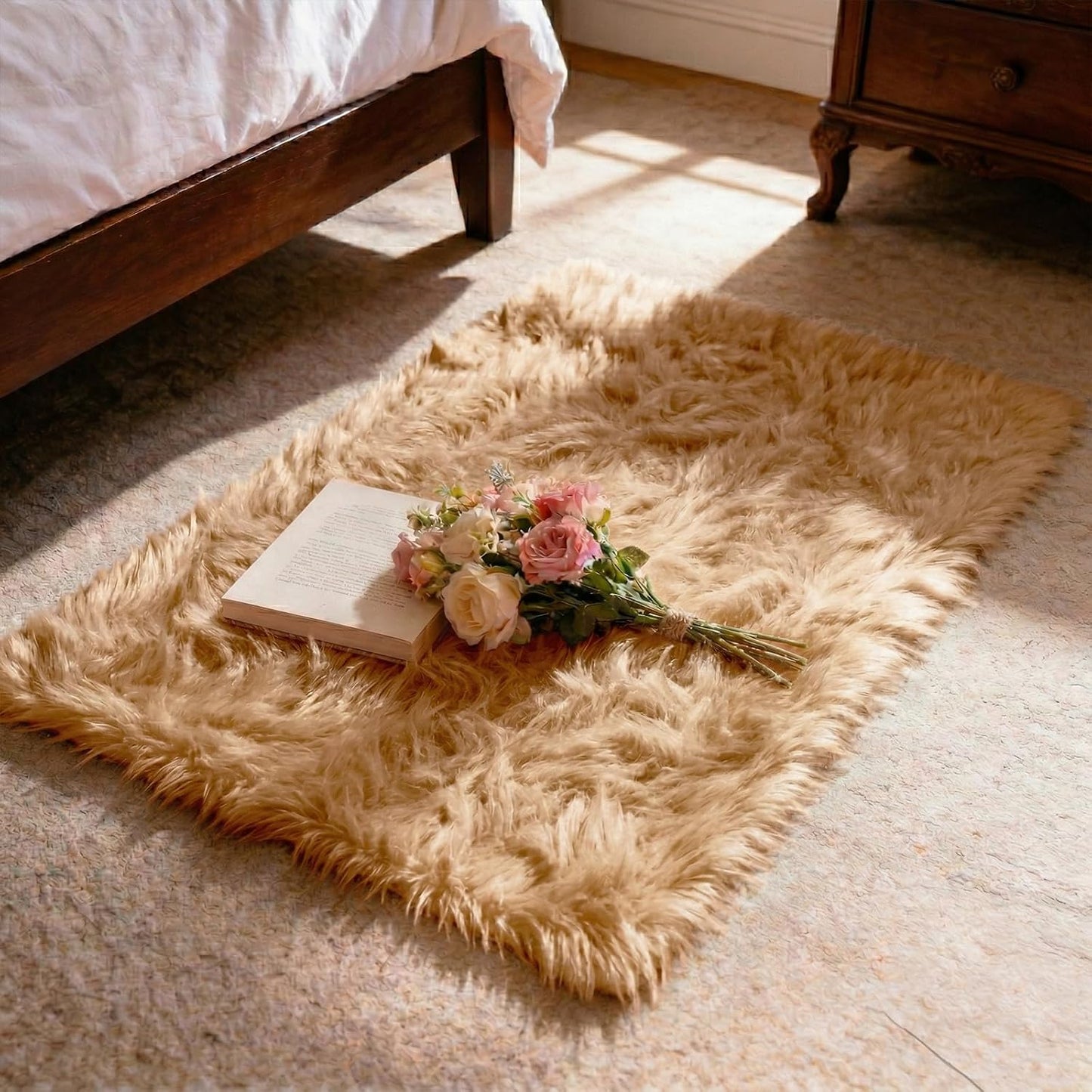 Alfombra piel sintética suave 2x3ft para dormitorio bebé sala