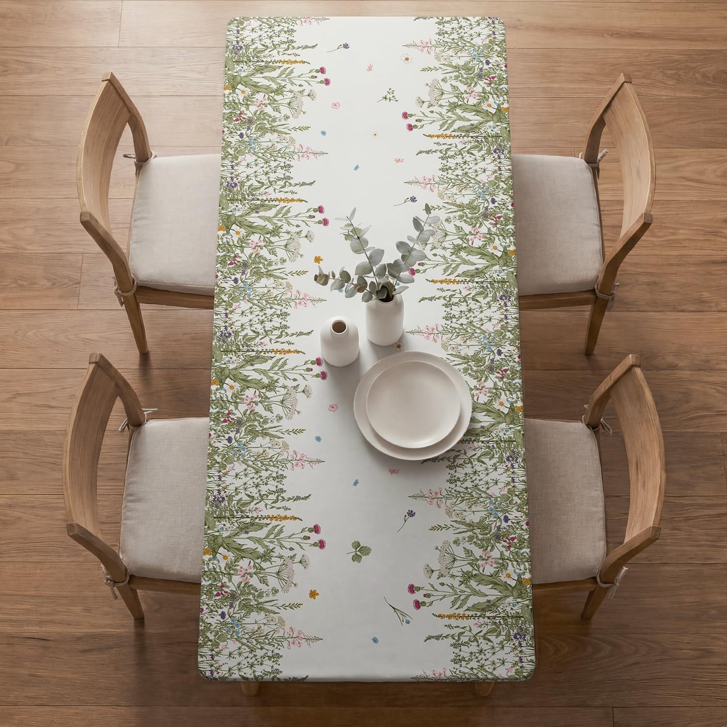 Mantel rectangular de primavera 72 x 30 pulgadas diseño floral beige lavable