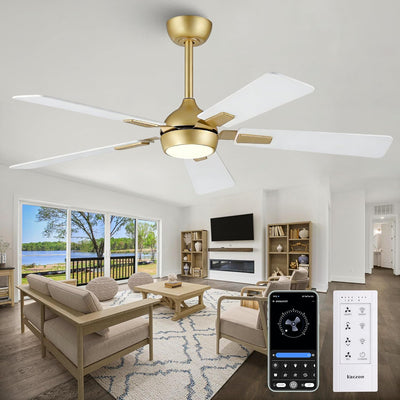 Ventilador techo oro blanco 52pulg luz LED control remoto 6 vel