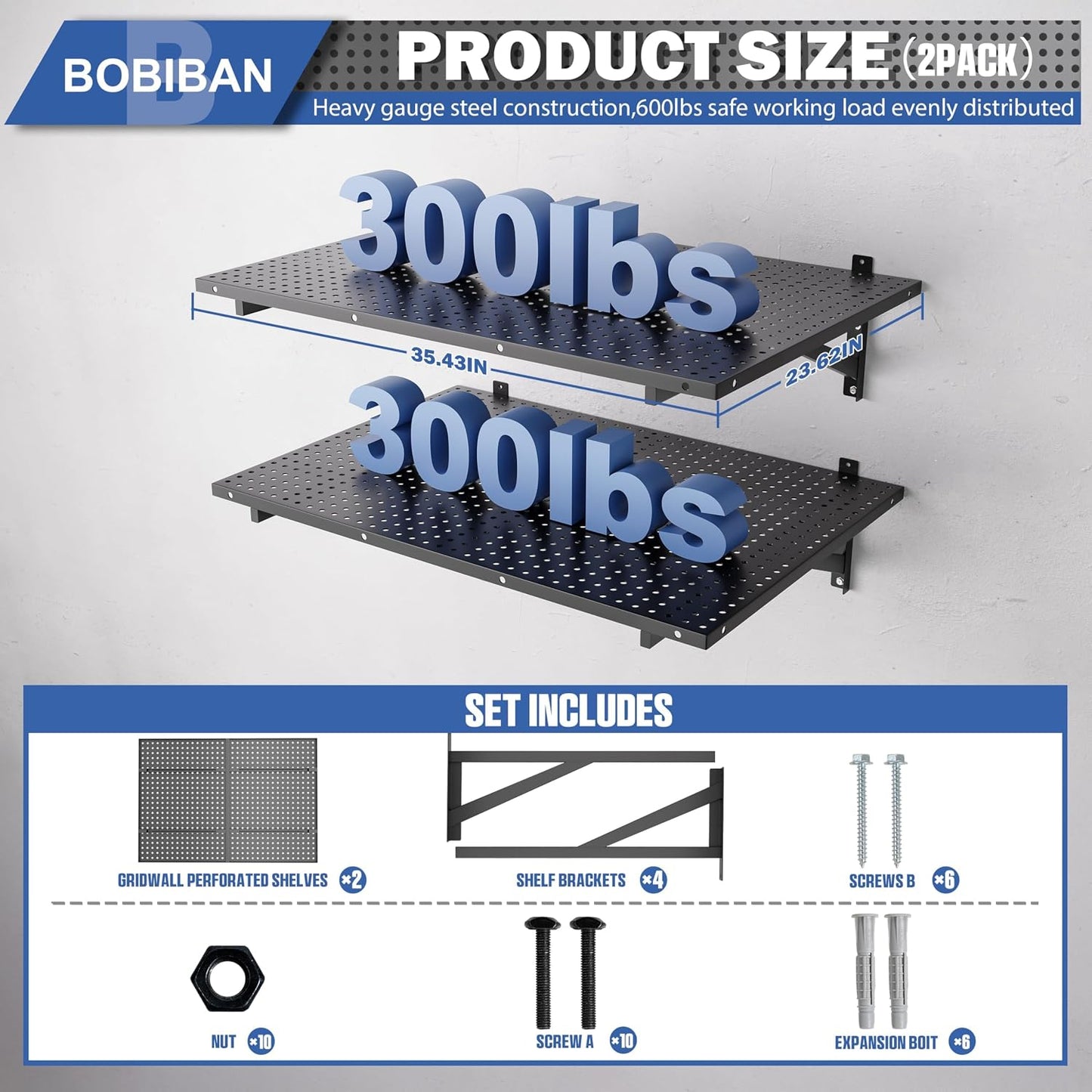 2 Pzas Estantes Pared Garaje 2x3ft Soportes Ajustables