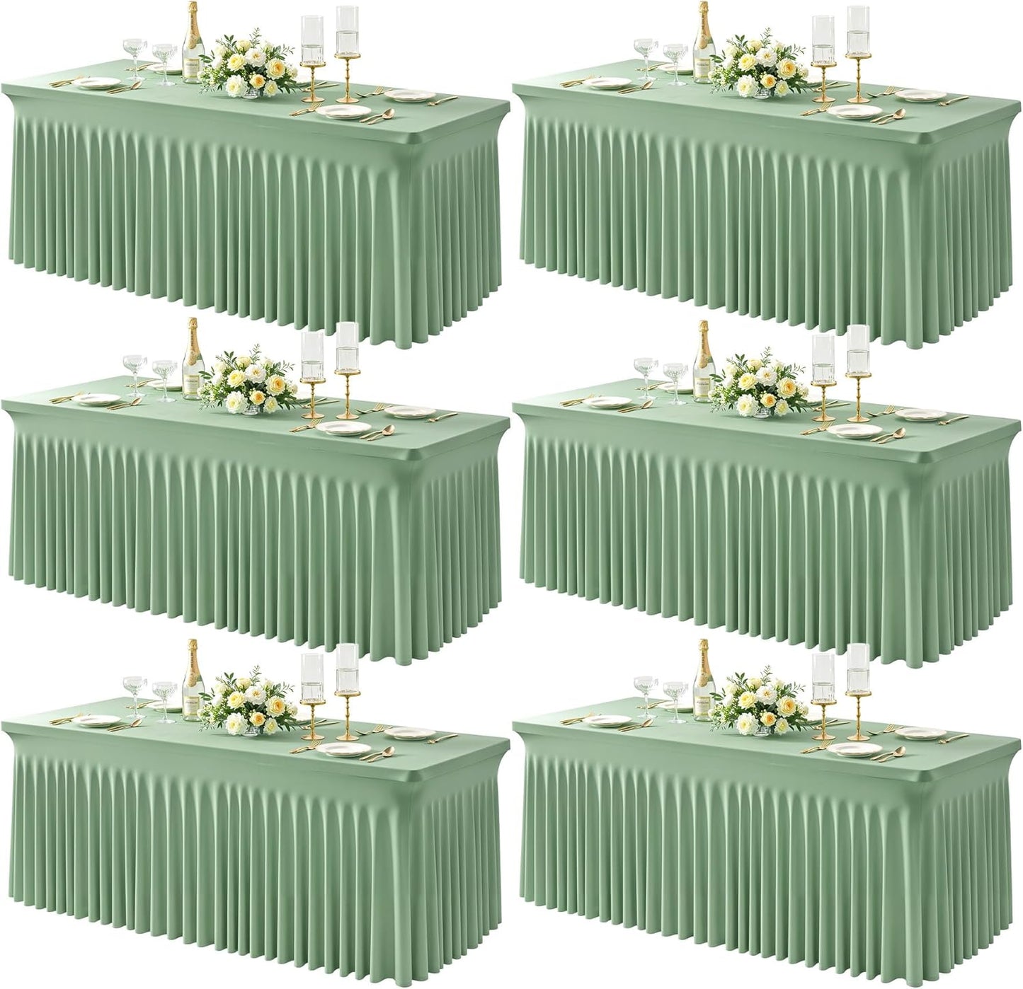 Paquete de 6 manteles verdes para mesa rectangular de 6 pies