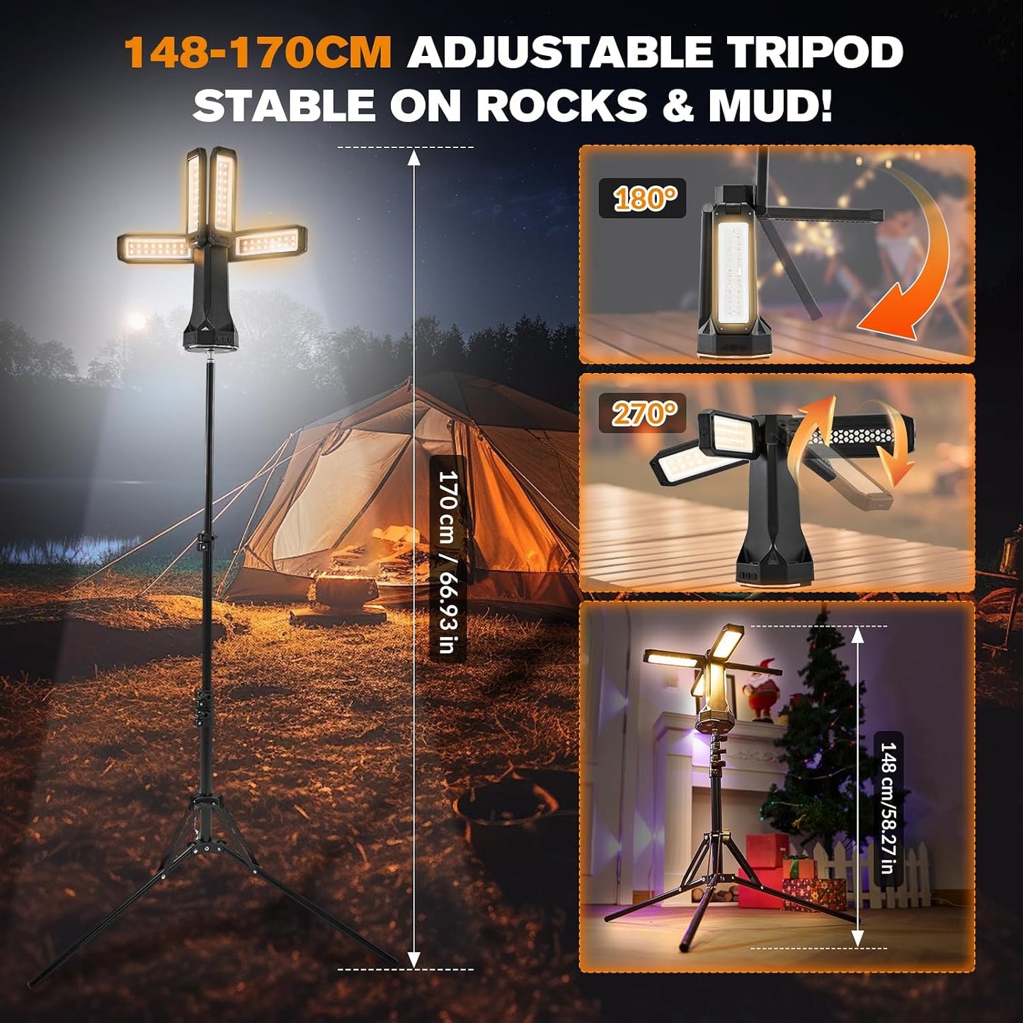 Linterna campamento 6500lm 20000mAh 40h trípode magnético