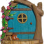 Puerta hadas azul turquesa para jardín en miniatura