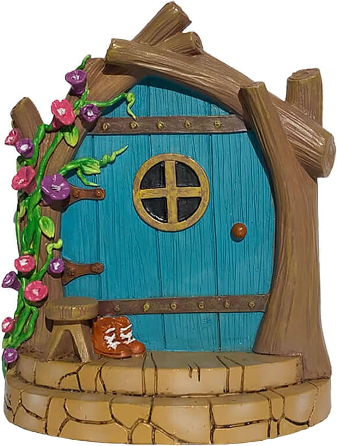 Puerta hadas azul turquesa para jardín en miniatura
