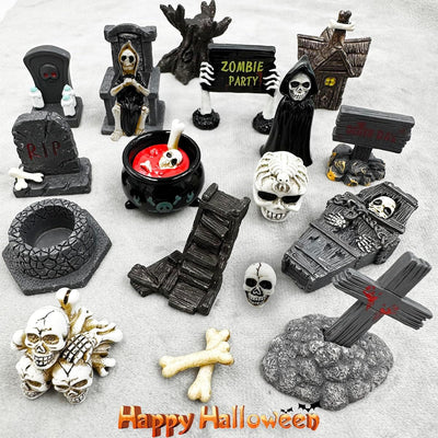 Miniaturas Halloween 18 Pzas Lápidas Fantasmas Calaveras